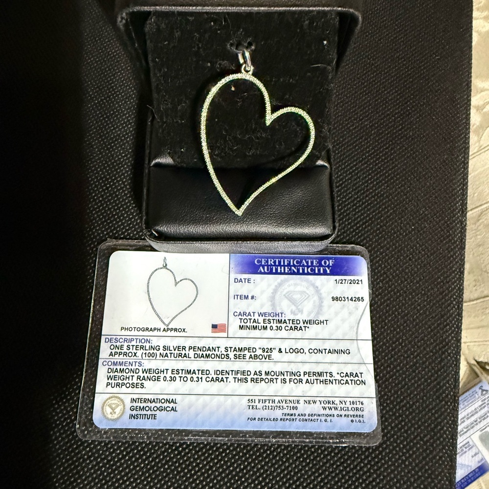Diamond Pendant Sterling Elegant Silver Heart .30ct IGA CERTIFIED